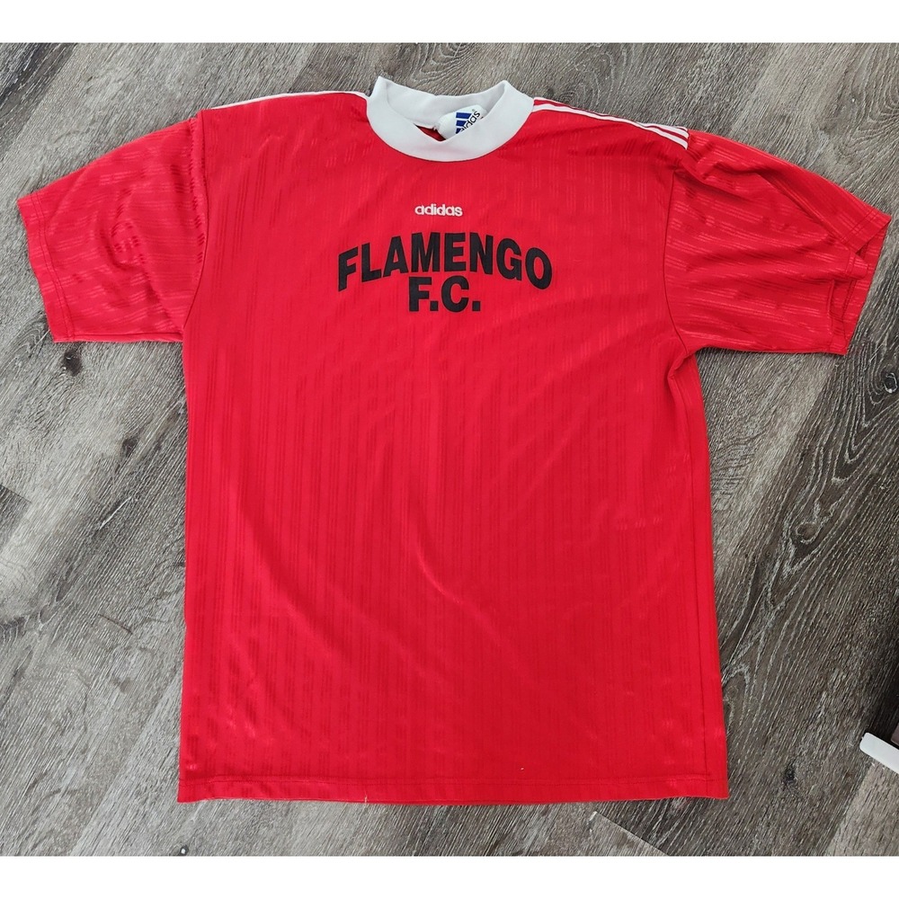 Vintage Adidas Flamengo FC Soccer Jersey Red White Stripe Mens XL Made in USA